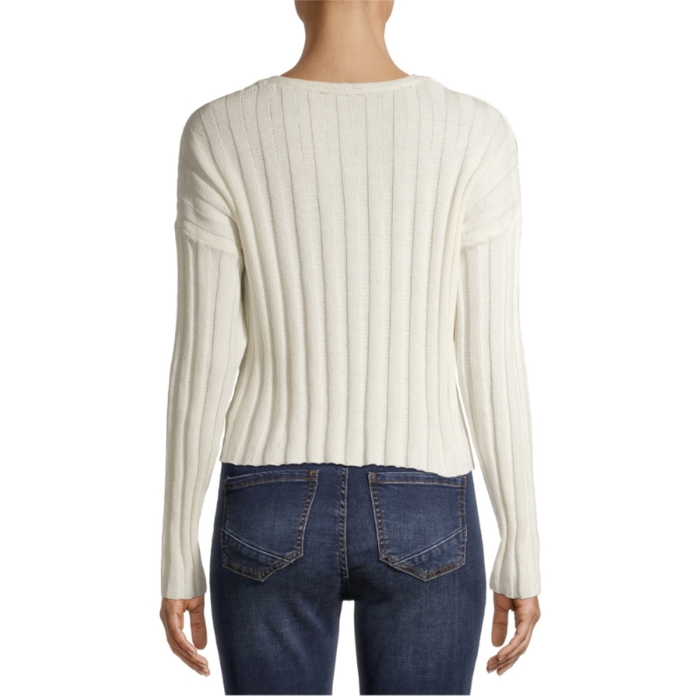 Wet Seal Egret Ribbed Cropped Cotton/Acrylic Blend V-neck Sweater 🔥Host Pick🔥 - Picture 2 of 13